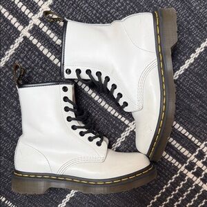 Dr. Martens White Leather 8-Eye Lace-Up Combat Boots with Black Trim